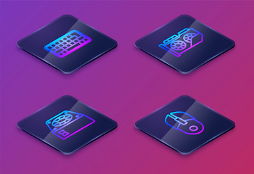 set isometric line keyboard computer cooler vector image