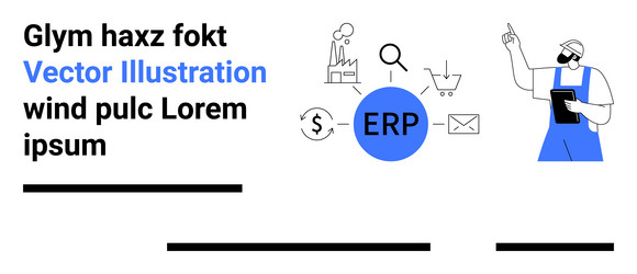 erp software interface with developer and business vector image