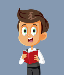 schoolboy holding book character vector