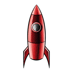 scratchboard engraved of a rocket with red fill vector image