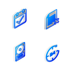 set isometric line delete file document calendar vector image