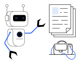 friendly robot displaying documents and briefcase vector image