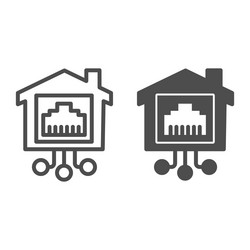 Internet socket in smart house line and solid icon vector