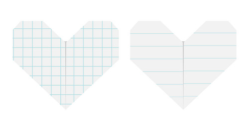 Notebook lined squared paper heart icon set vector