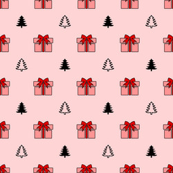 seamless pattern with gift boxes anf fir trees vector