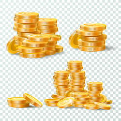 Stack of gold coins golden coin pile money stacks vector