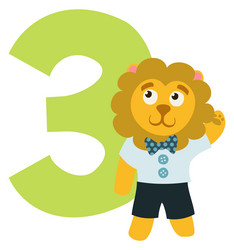 Three years birthday decoration with funny lion vector