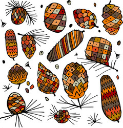 Cedar cone background sketch for your design vector
