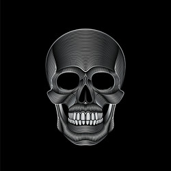 Graphic print of stylized silver skull on black vector