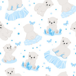 seamless pattern with cute polar baby bear vector