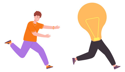 man chasing idea guy running after lightbulb vector image