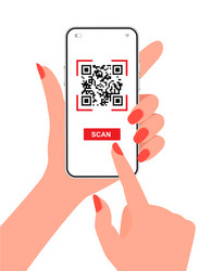 Smartphone scanning qr code hand using mobile vector