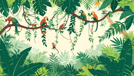 vibrant jungle scene with colorful birds Vector Image