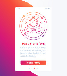 Fast money transfers banner with line icon vector