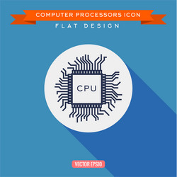 processor icon cpu long shadow flat design vector