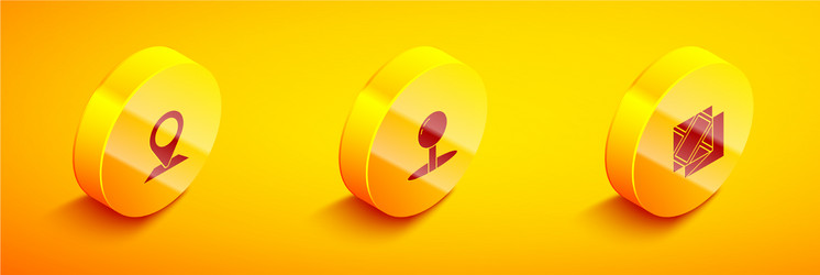 set isometric location push pin and folded map vector image