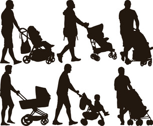 Father and Baby Stroller Vector Image