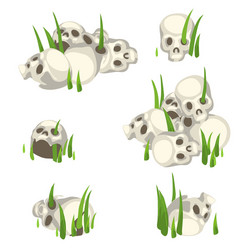 few piles of human skulls in the grass vector