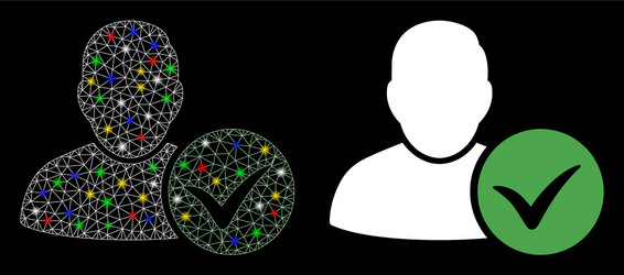 glowing mesh carcass valid user icon with flare vector image