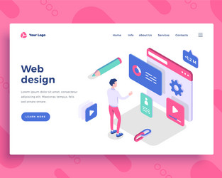 Web design concept man interact with site vector