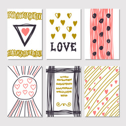 Collection of hand drawn romantic cards vector