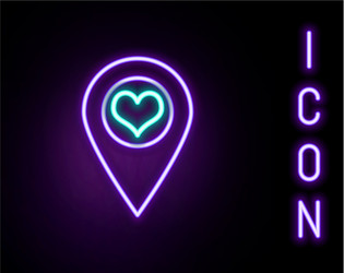glowing neon line map pointer with heart icon vector image