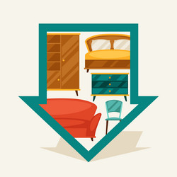 Navigation marker with furniture in retro style vector