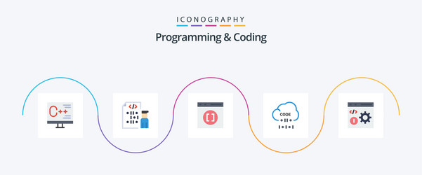 programming and coding flat 5 icon pack including vector