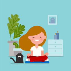 Young woman meditating in sitting yoga position vector