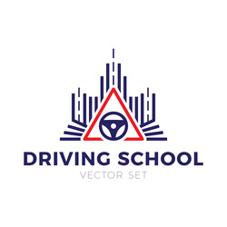 Driving school logo book car wheel road sign vector