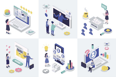 hr process 3d isometry concept for web design vector image