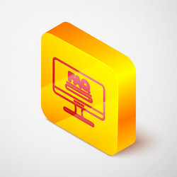 Isometric line computer monitor with text faq vector