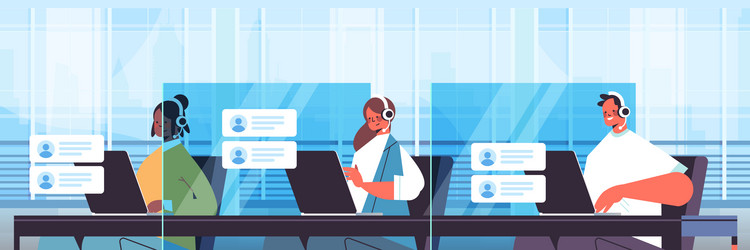 operators with headset chatting clients call vector image