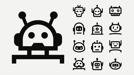 Robot avatar outline icons vector