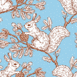 seamless pattern drawn squirrels with fir vector