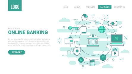 Online banking concept with circle icon vector