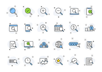 Set of 24 search web icons in line style seo vector