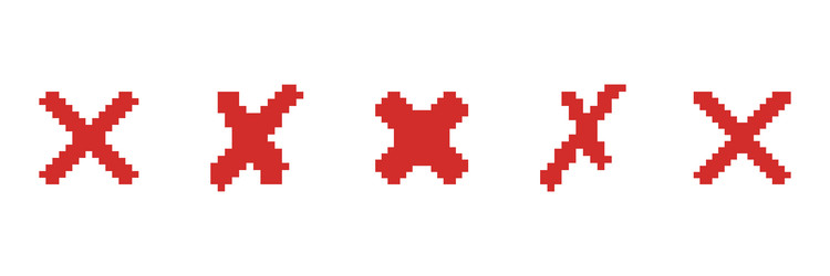 set of pixelated red x icons in various forms vector image