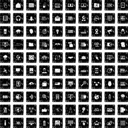 100 cyber security icons set grunge style vector