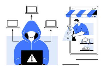 cybersecurity threats in e-commerce hacker warning vector image