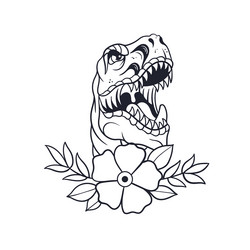 Hand drawn of dinosaur traditional tattoo outline vector