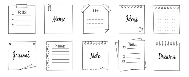 memo frame note paper line sheet set notebook vector image