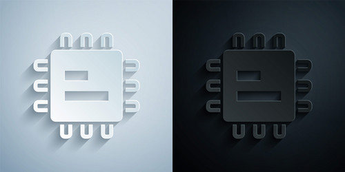 paper cut computer processor with microcircuits vector image