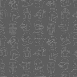 seamless pattern with medieval helmets on a gray vector