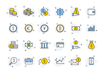 set of 24 money and payment web icons in line vector image