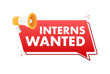 megaphone announcing interns wanted on red speech vector image