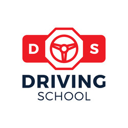 driving school logo car wheel and stop road sign vector