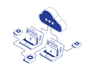 cloud data transfer process showing two laptops vector image