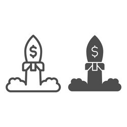 Rocket launch with dollar line and solid icon vector