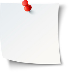 a red pushpin secures an empty sheet of paper vector image